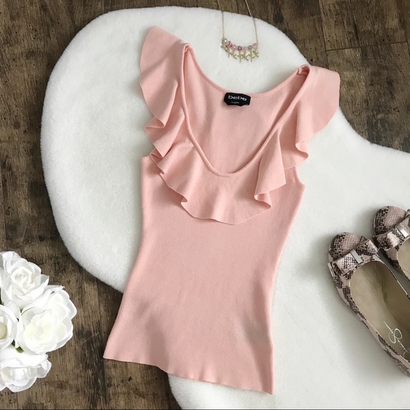 bebe Tops - Bebe Blush Pink Ruffle Collar Sleeveless Sweater